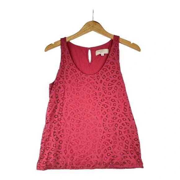 Loft Top Medium Lace Pink Tank Top Blouse‎ Career Trendy Keyhole Lined SP - Picture 1 of 3